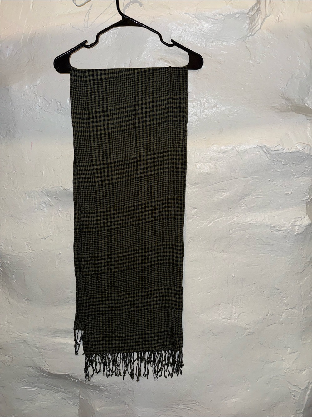 Women’s Plaid Fringe Scarf in Black and Olive - Versatile Wrap